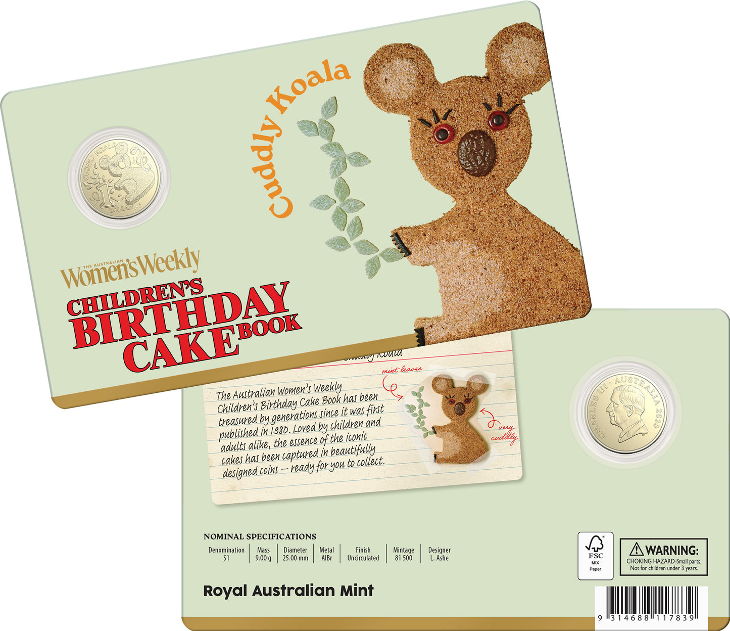 Mint Coins | AWW Birthday Cookbook 2025 $1 Uncirculated Coin - Cuddly Koala