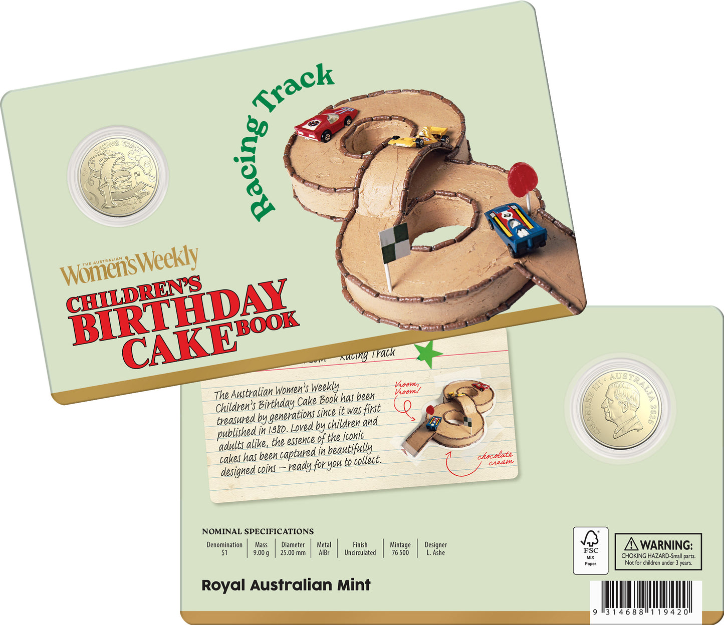 Mint Coins | AWW Birthday Cookbook 2025 $1 Uncirculated Coin - Racing Track