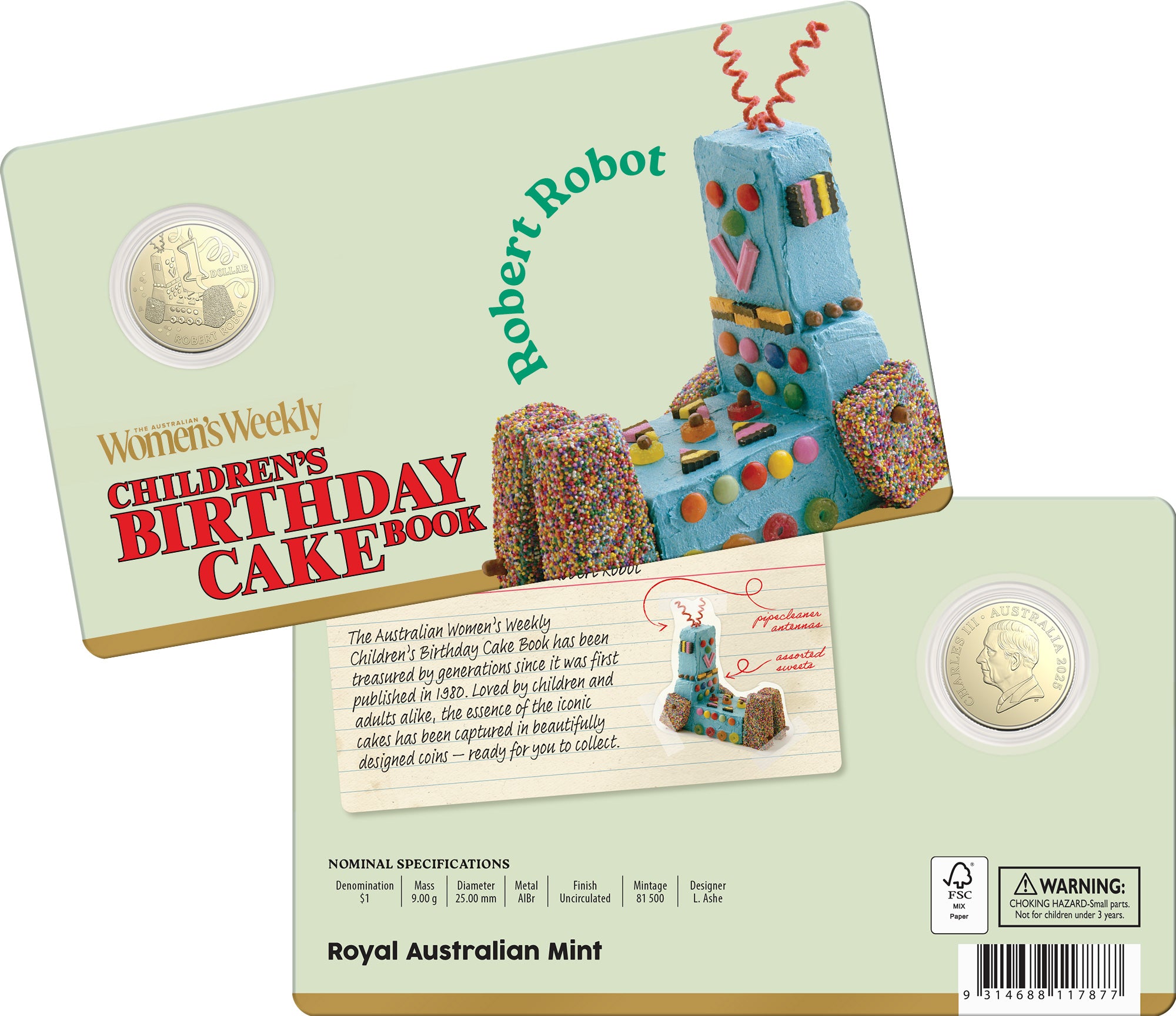 Mint Coins | AWW Birthday Cake Robert Robot 2025 $1 Uncirculated Coin in Card