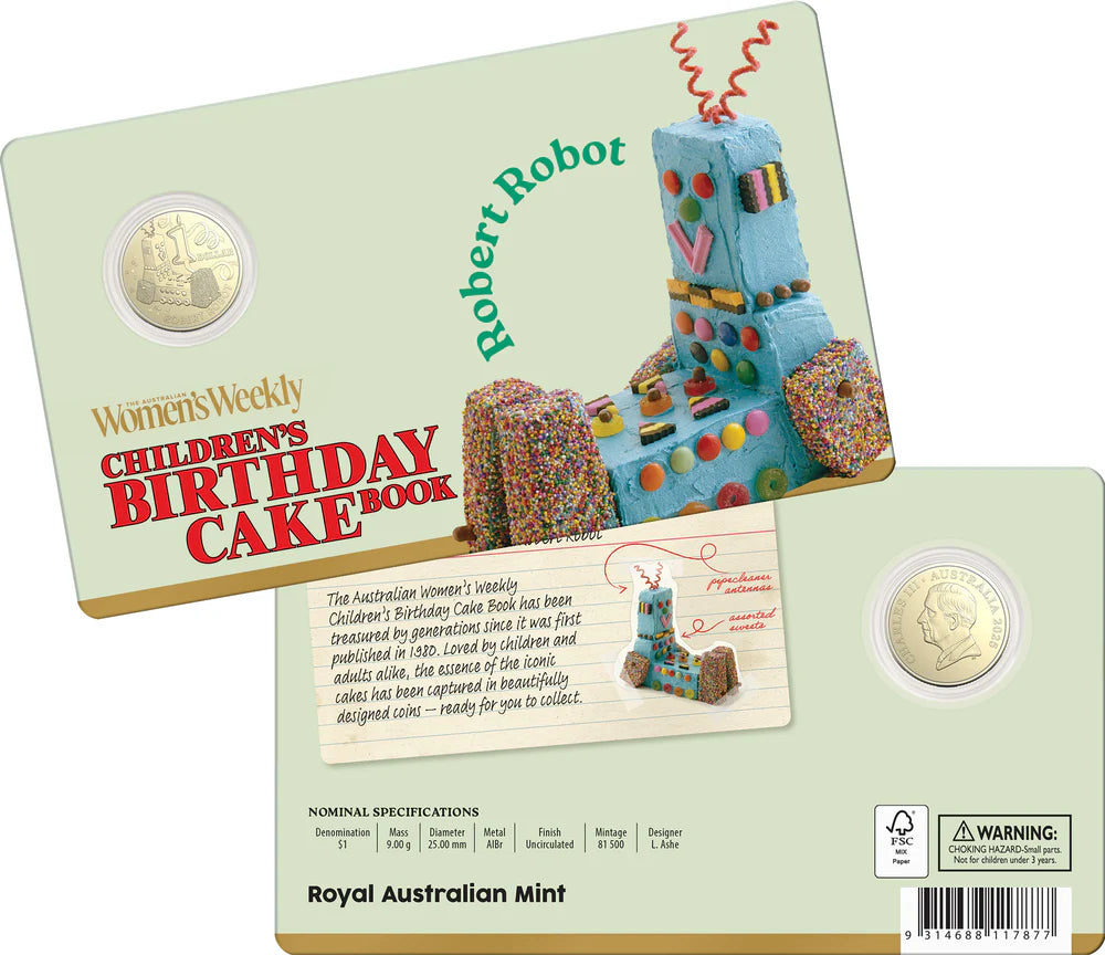 AWW Birthday Cake 2025 $1 Carded Coins Set 10 plus 1 x Circulated $2
