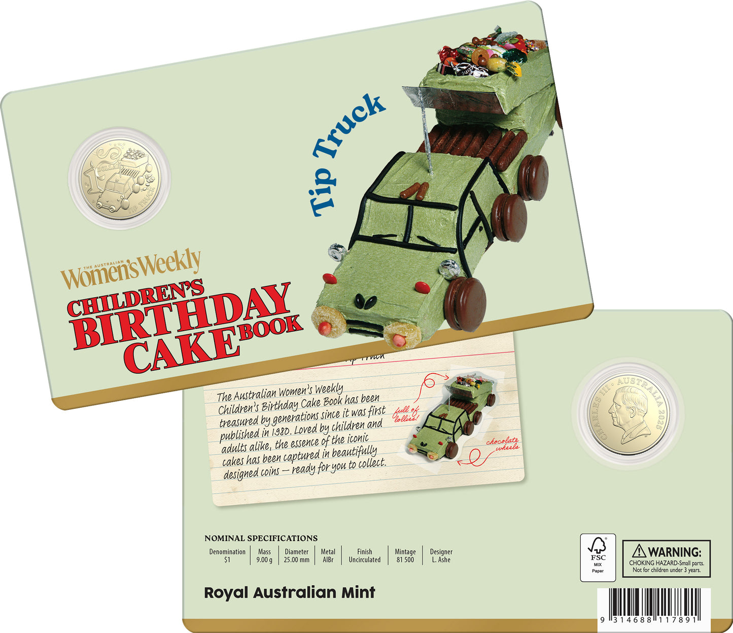 Mint Coins | AWW Birthday Cookbook 2025 $1 Uncirculated Coin - Tip Truck
