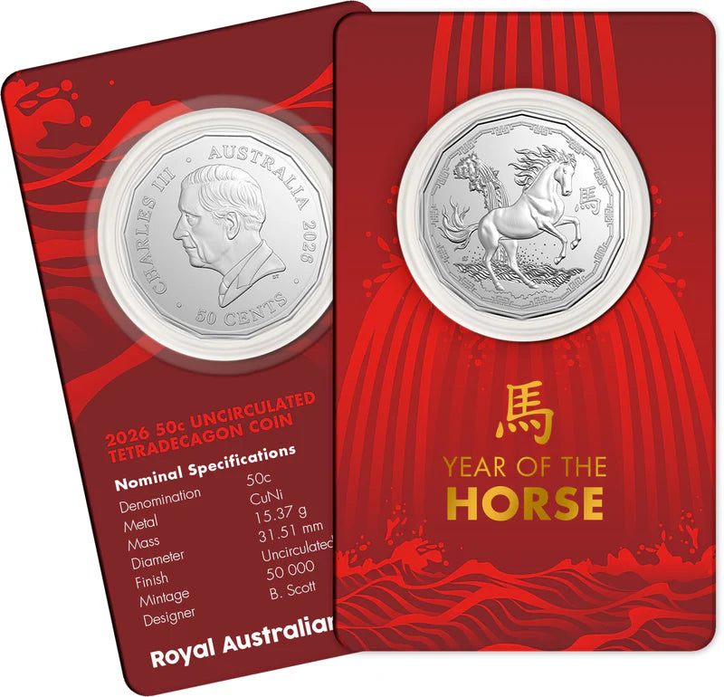 Mint Coins | Lunar Series Year of the Horse 2026 50c Uncirculated Tetradecagon Coin