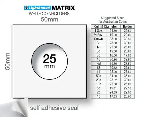 Coin Holders Self Adhesive 25mm