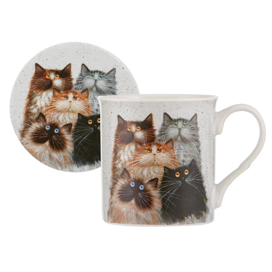 Ashdene Kim's Cats Collection Mug & Saucer | Fluffy Five