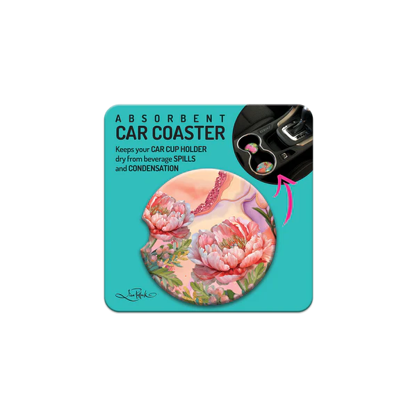 Lisa Pollock Car Coaster | Coral Peony