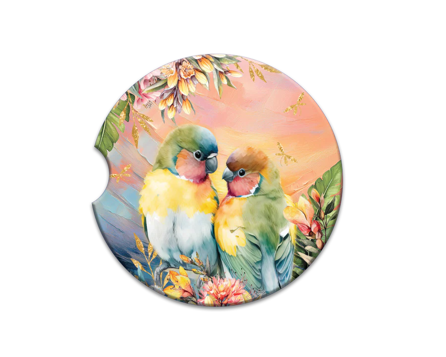 Lisa Pollock Car Coaster | Sunset Love Birds