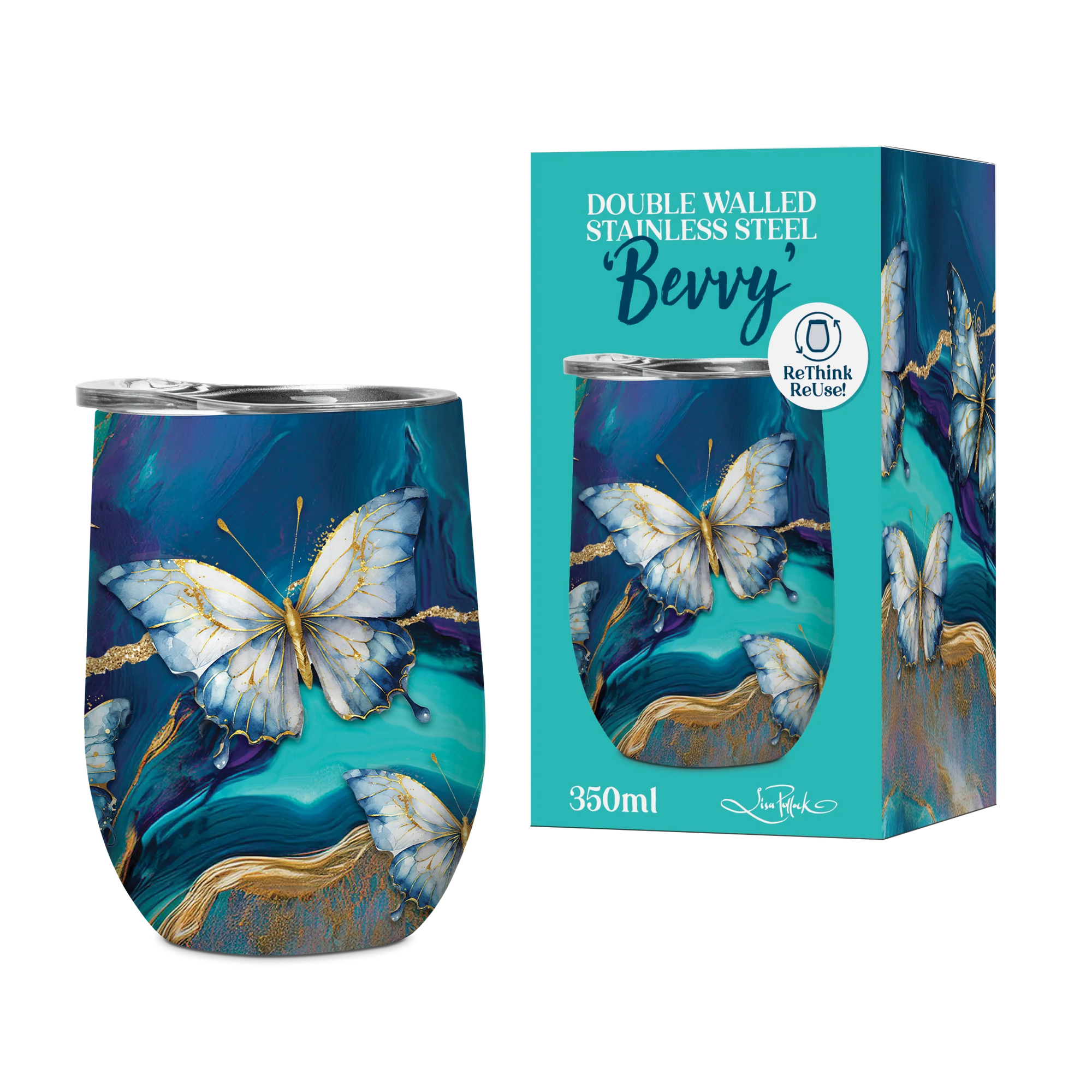Lisa Pollock 350ml Bevvy | Tranquil Butterflies