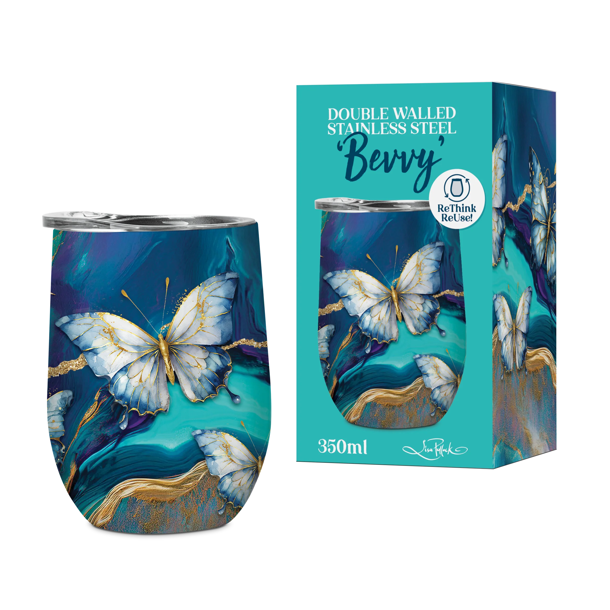 Lisa Pollock 350ml Bevvy | Tranquil Butterflies