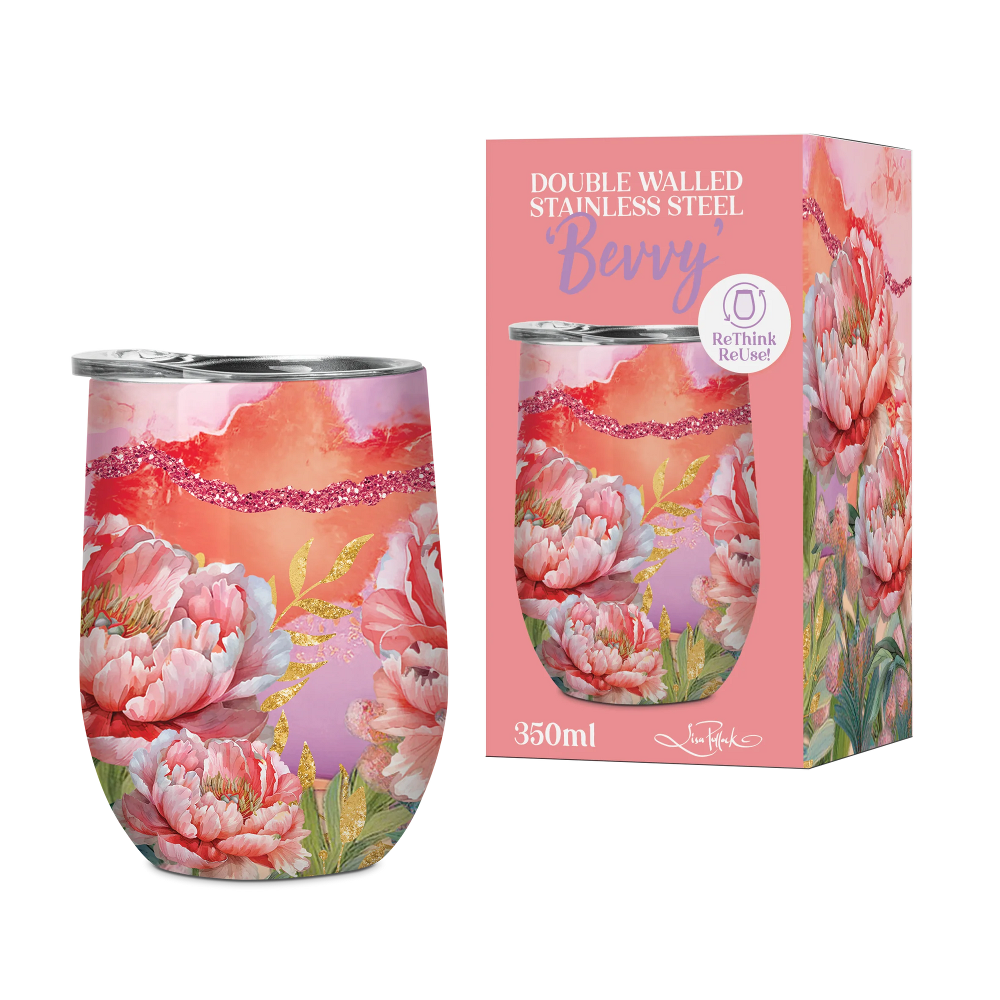 Lisa Pollock 350ml Bevvy | Coral Peony
