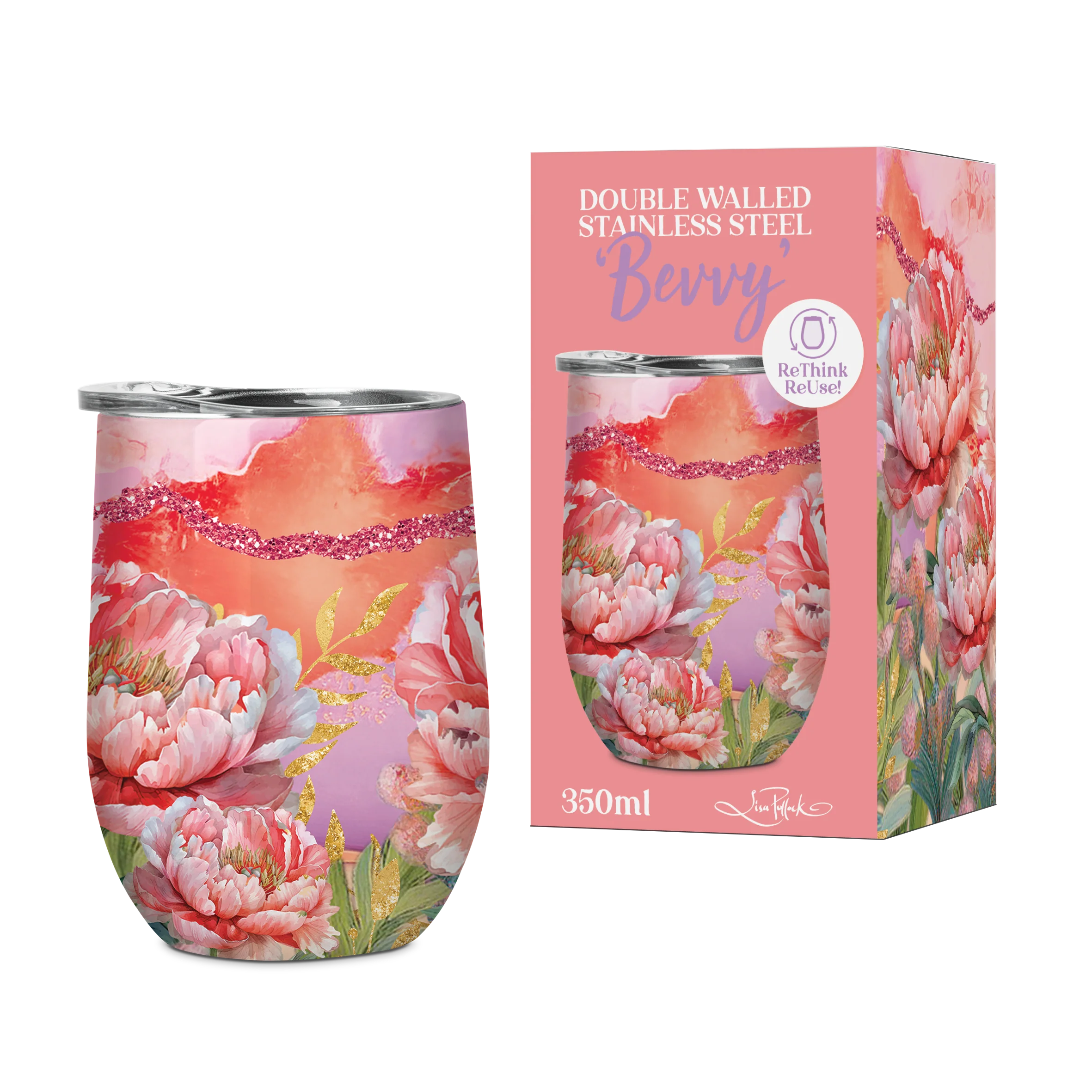 Lisa Pollock 350ml Bevvy | Coral Peony