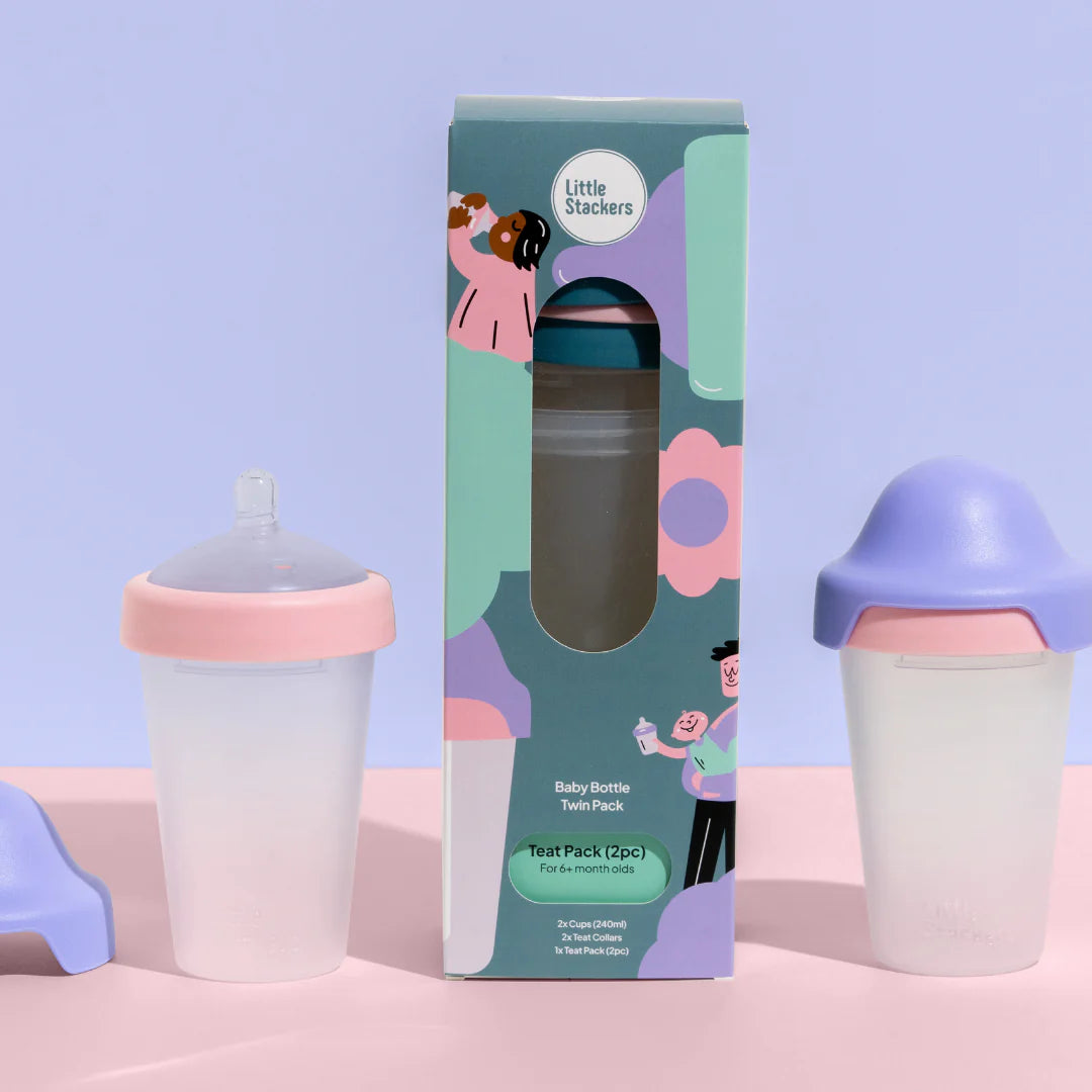 Little Stackers 240ml Baby Bottle Twin Pack | Green/Purple