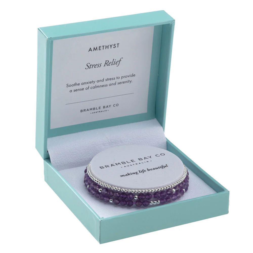 Trio Bracelet Set Amethyst & Silver Plated Bead | Stress Relief