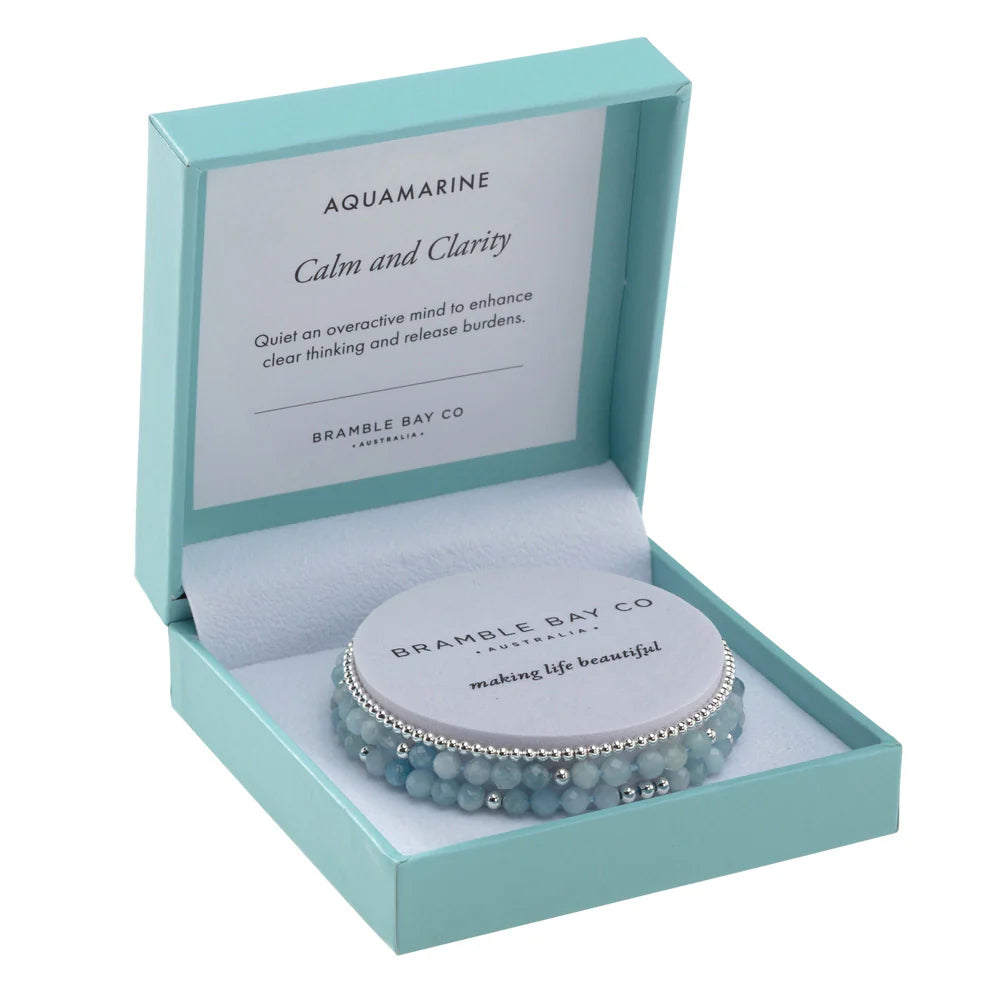 Trio Bracelet Set Aquamarine & Silver Plated Bead | Calm & Clarity