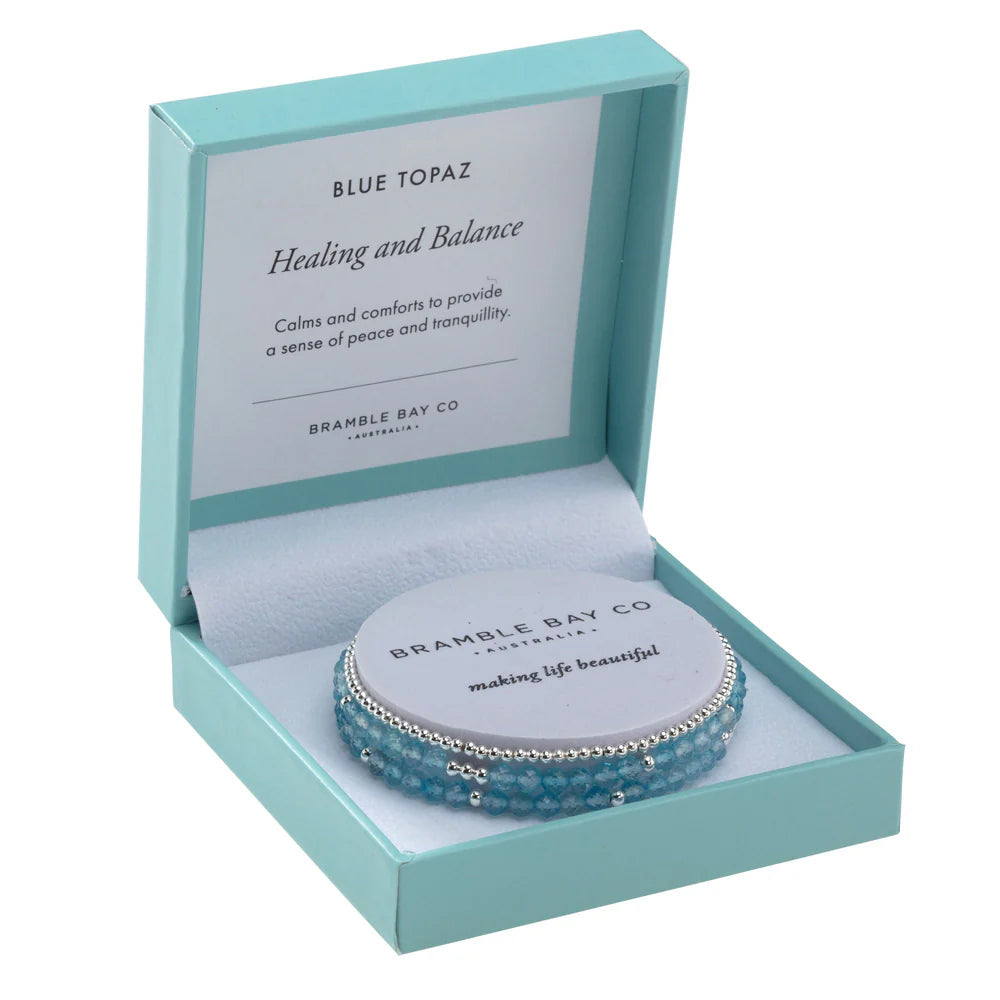 Trio Bracelet Set Blue Topaz & Silver Plated Bead | Healing & Balance