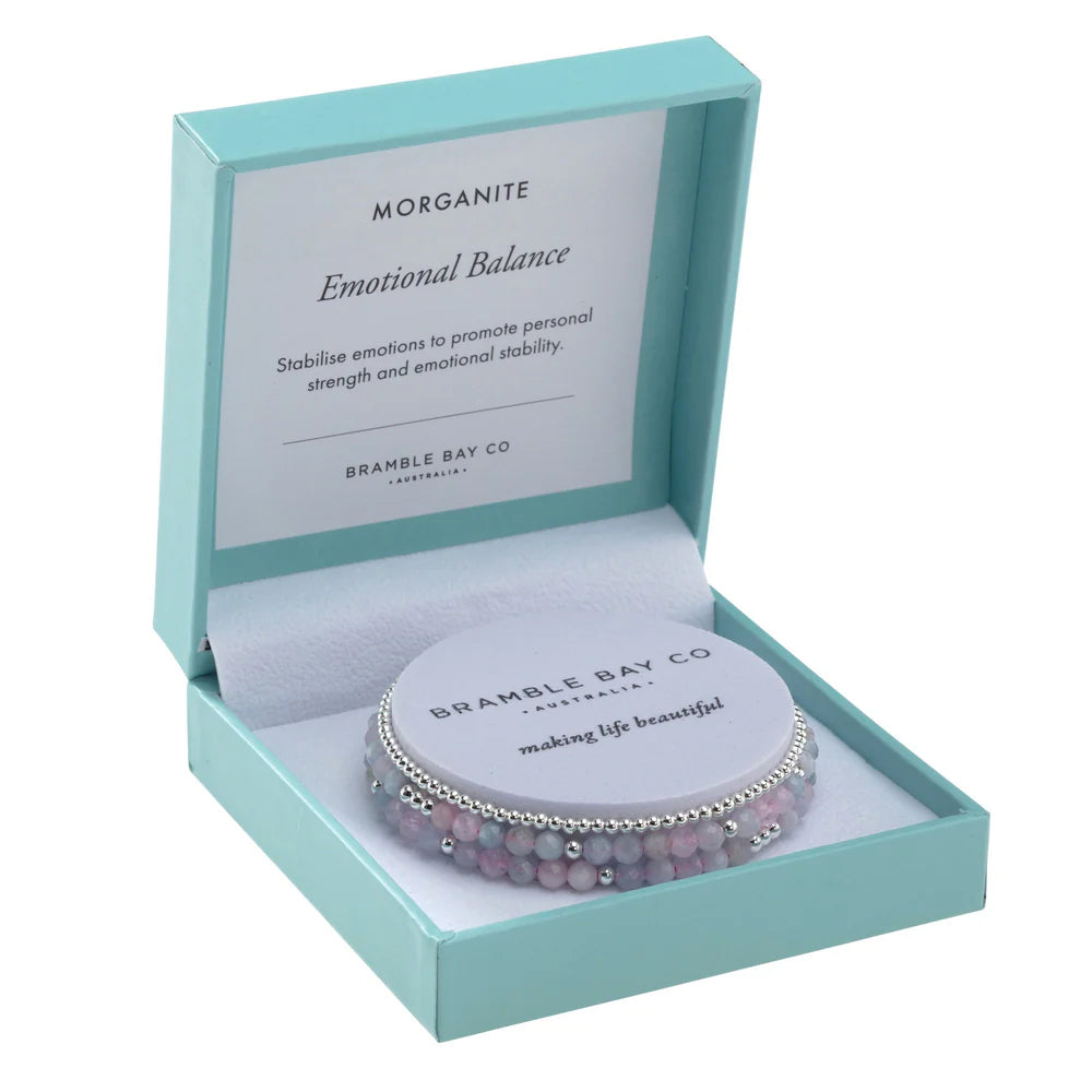 Trio Bracelet Set Morganite & Silver Plated Bead | Emotional Balance