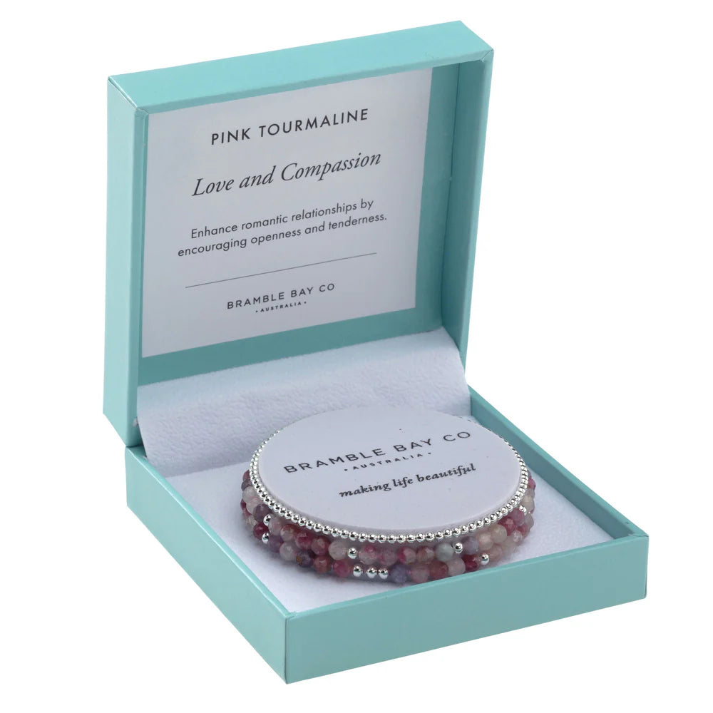 Trio Bracelet Set Pink Tourmaline & Silver Plated Bead | Love & Compassion