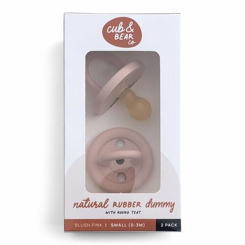 Natural Rubber Soother Round Dummy | Twin Pack Blush Pink