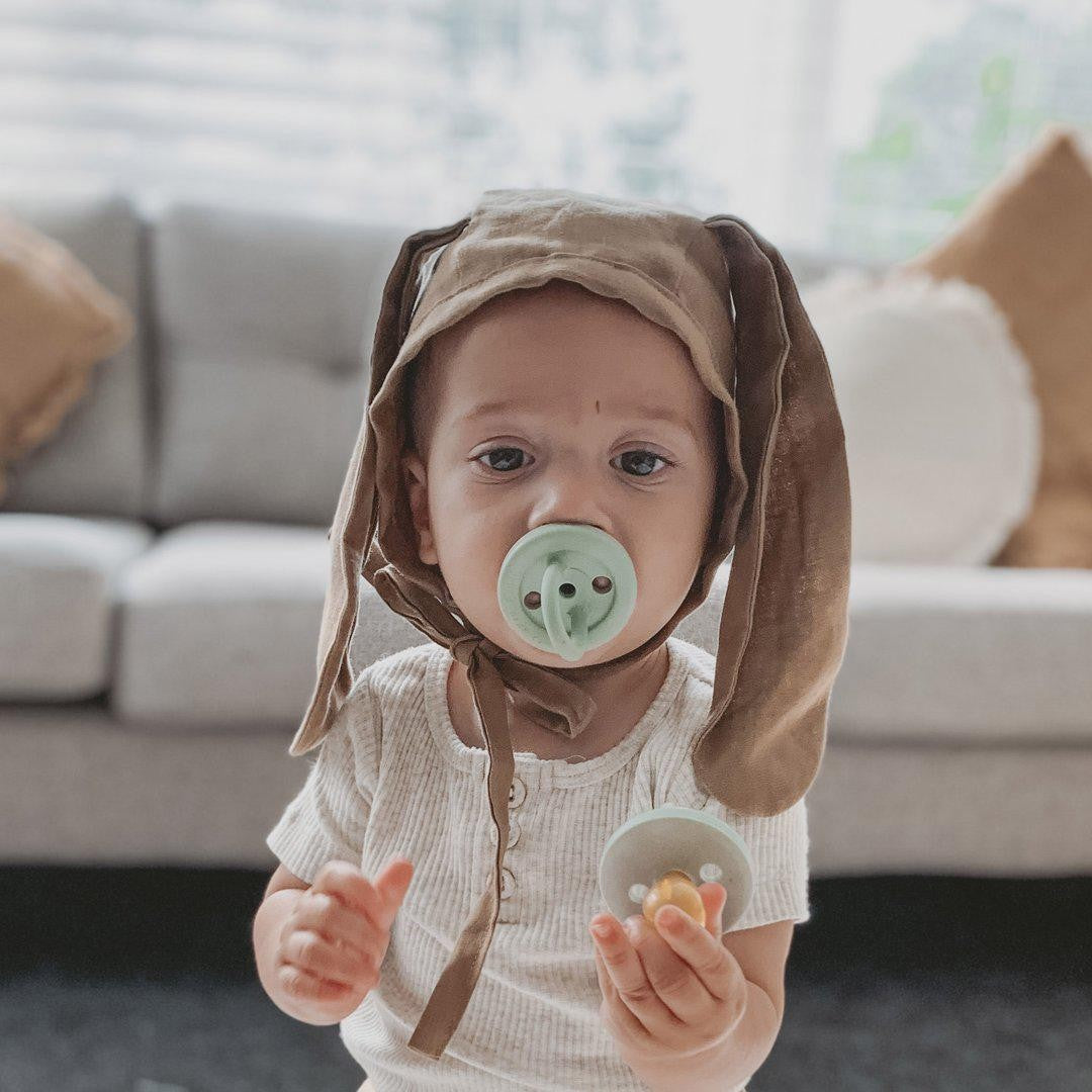 Natural Rubber Soother Round Dummy | Twin Pack 0-3 months Sage Green