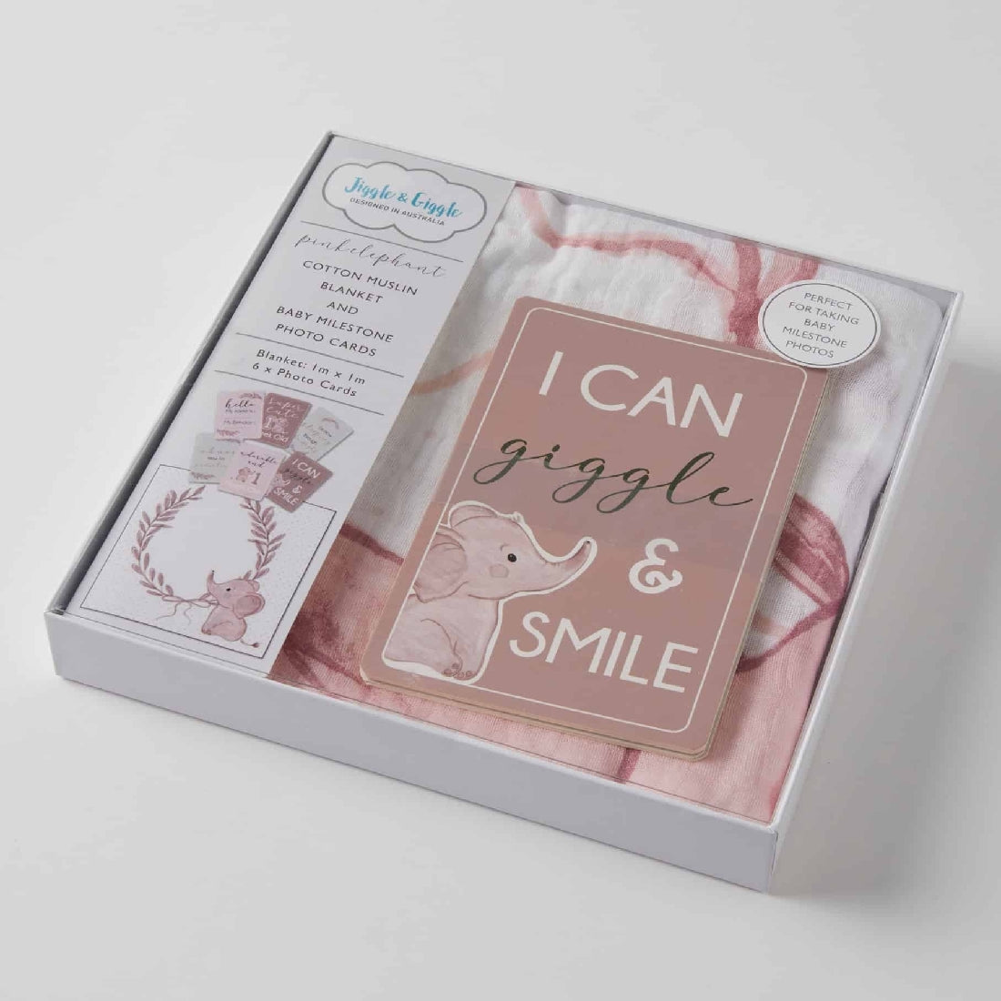 Jiggle & Giggle | Pink Elephant Milestone & Muslin Set