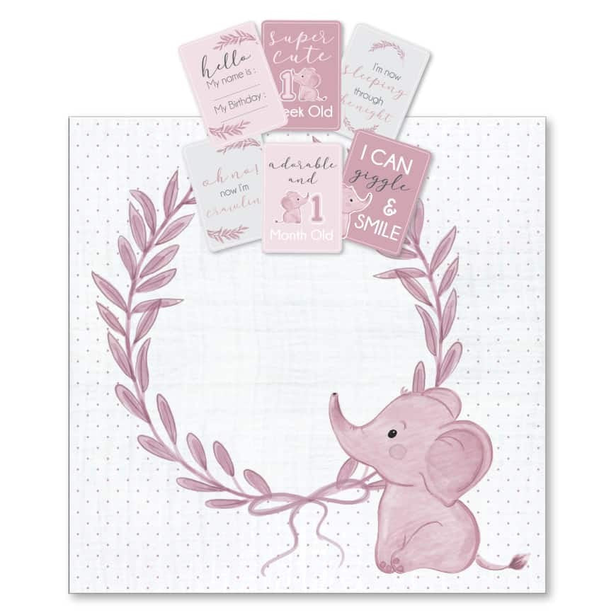 Jiggle & Giggle | Pink Elephant Milestone & Muslin Set