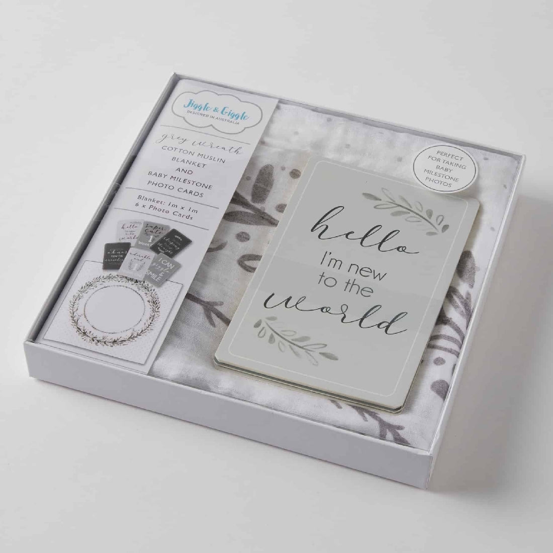 Jiggle & Giggle | Grey Wreath Milestone & Muslin Set