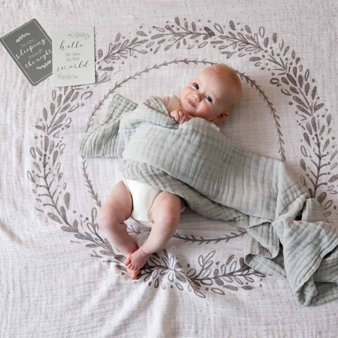 Jiggle & Giggle | Grey Wreath Milestone & Muslin Set