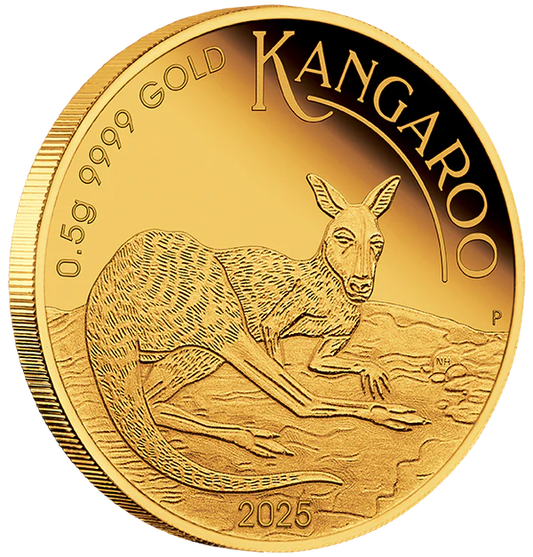 Australian Kangaroo 2025 Mini Roo 0.5g gold Proof Coin on Card Perth Mint