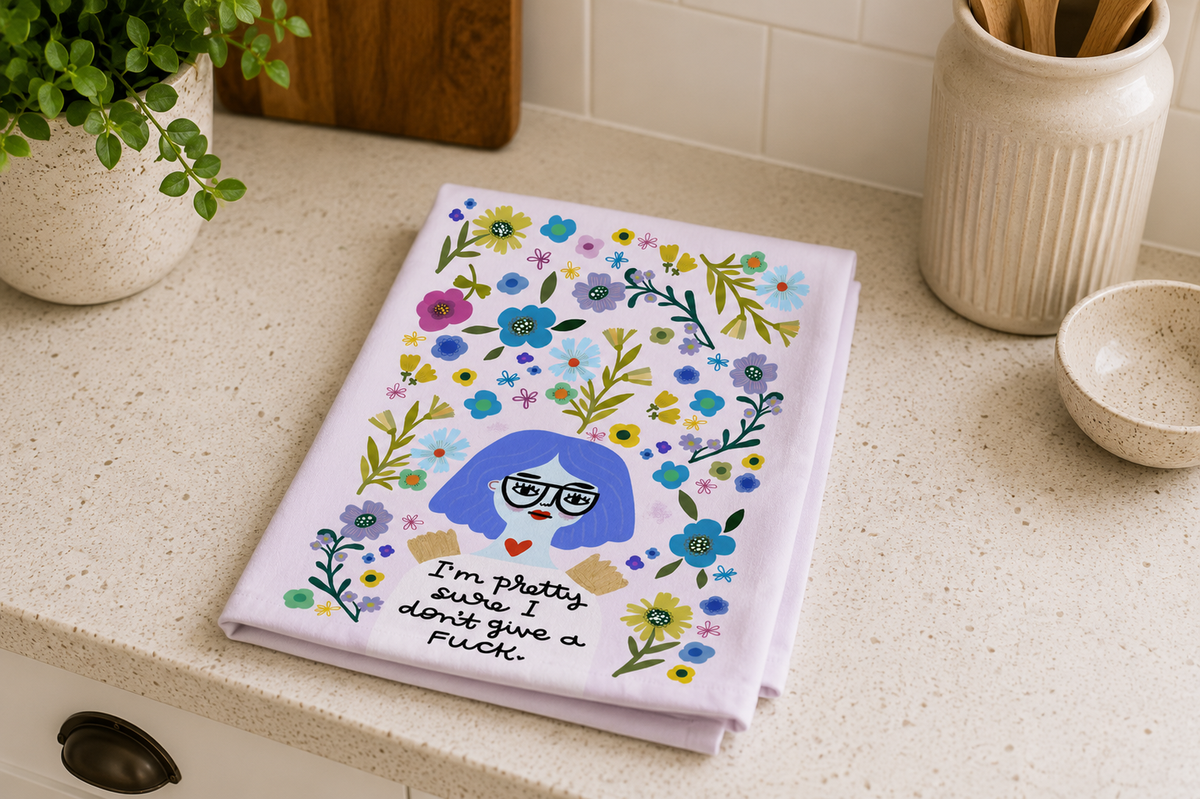 Grumpy Angel Dish Towel | Pretty Sure I Don't Give a Fuck