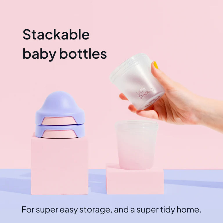 Little Stackers 180ml Baby Bottle Twin Pack | Green/Purple