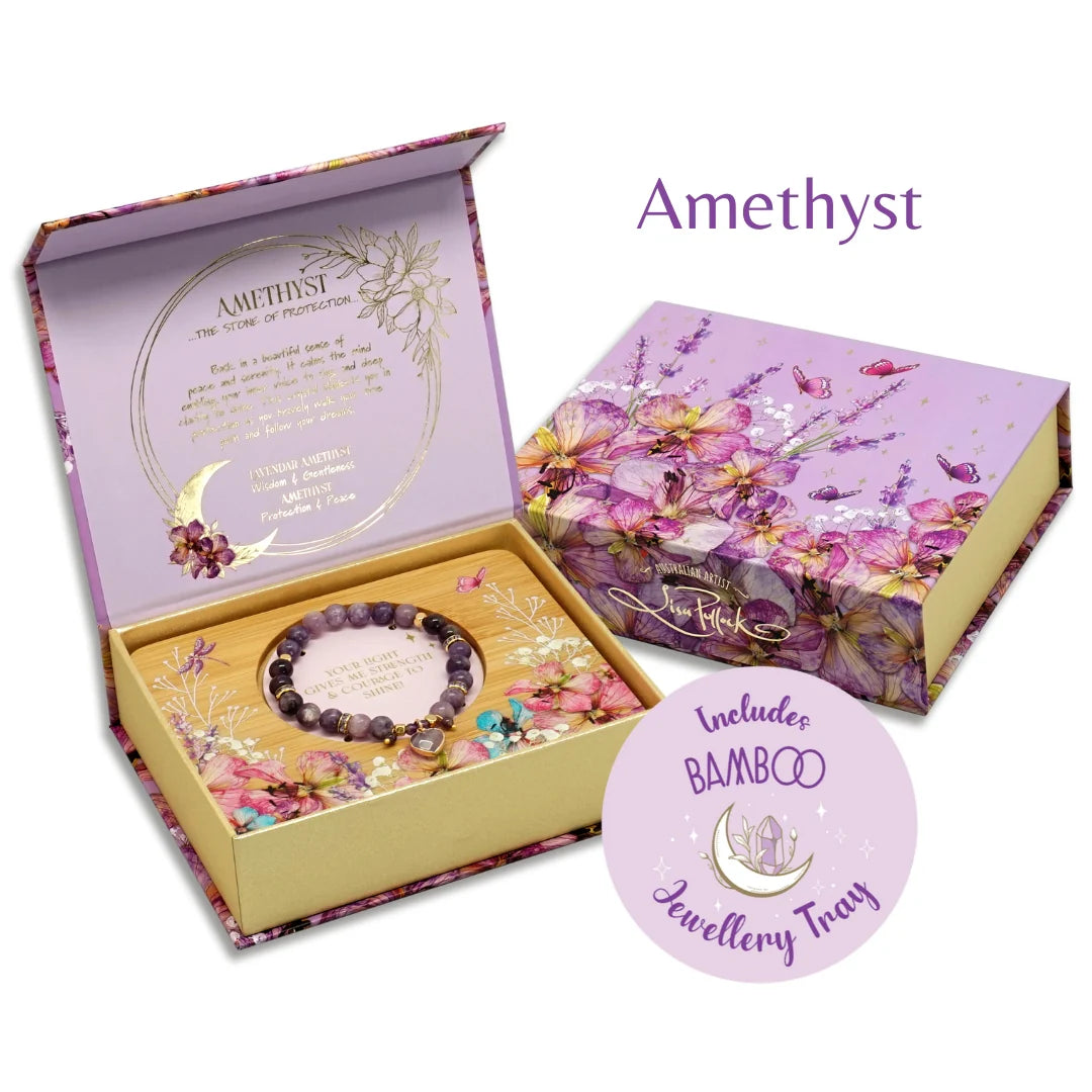 Lisa Pollock Crystal Heart Bracelet & Box | Amethyst