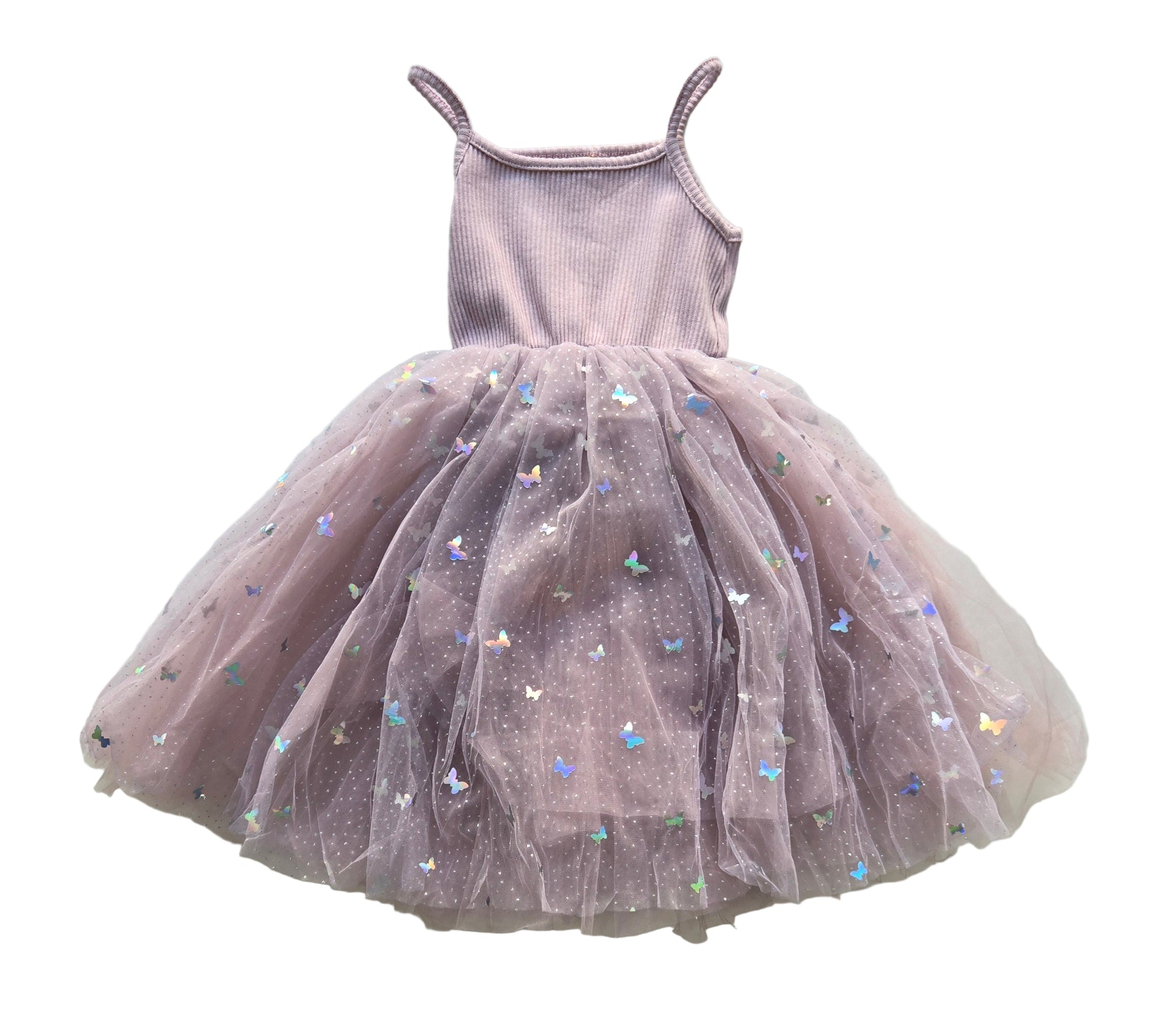 Ribbed Tulle Dress | Mauve Butterflies
