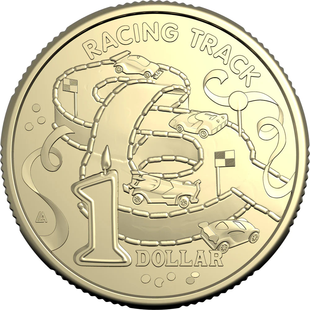 Mint Coins | AWW Birthday Cookbook 2025 $1 Uncirculated Coin - Racing Track & $2 circulated coin