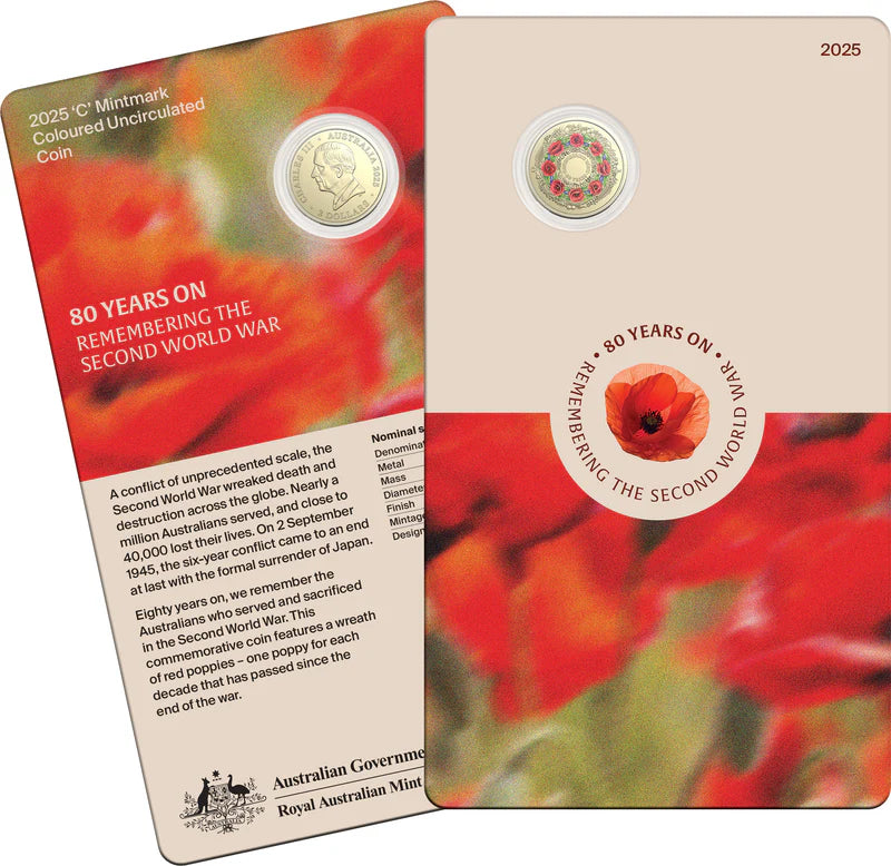 Mint Coins | 2025 $2 Remembering the Second World War 80th Anniversary ‘C’ Mintmark Coloured Uncirculated Coin