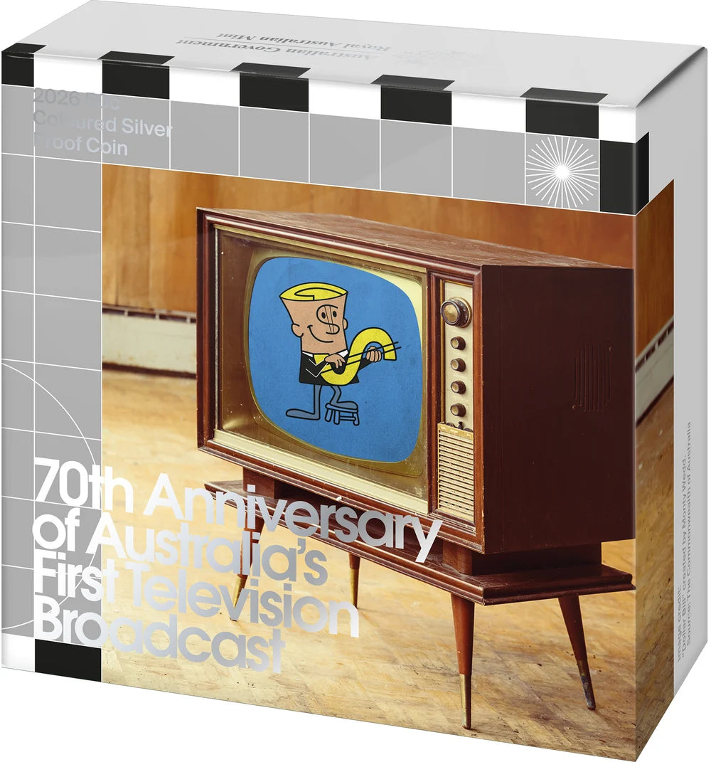 Mint Coins | Australia's First Television Broadcast 70th Anniversary 2026 50c Coloured Silver Proof Coin