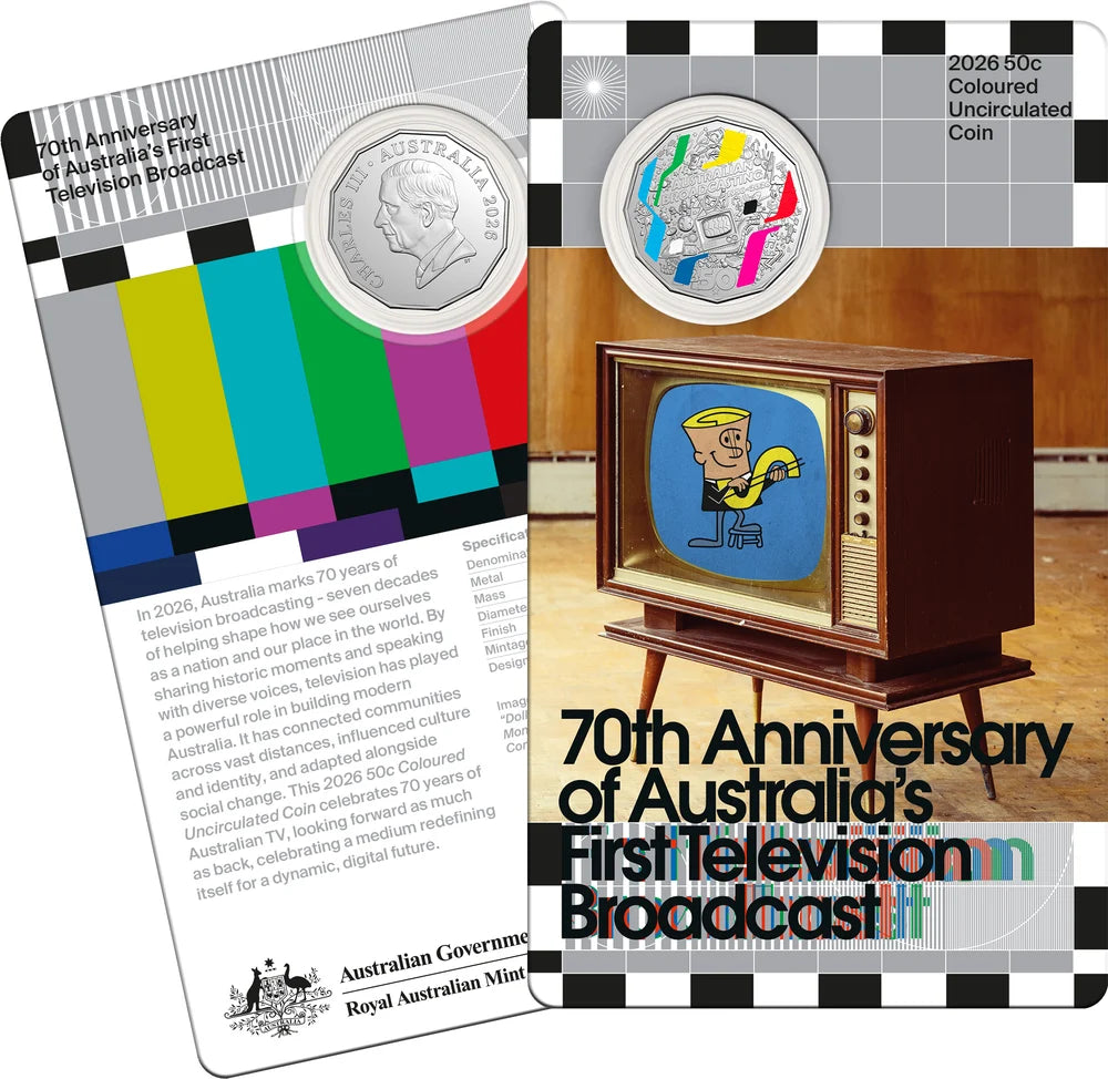 Mint Coins | Australia's First Television Broadcast 70th Anniversary 2026 50c Coloured Uncirulated Coin