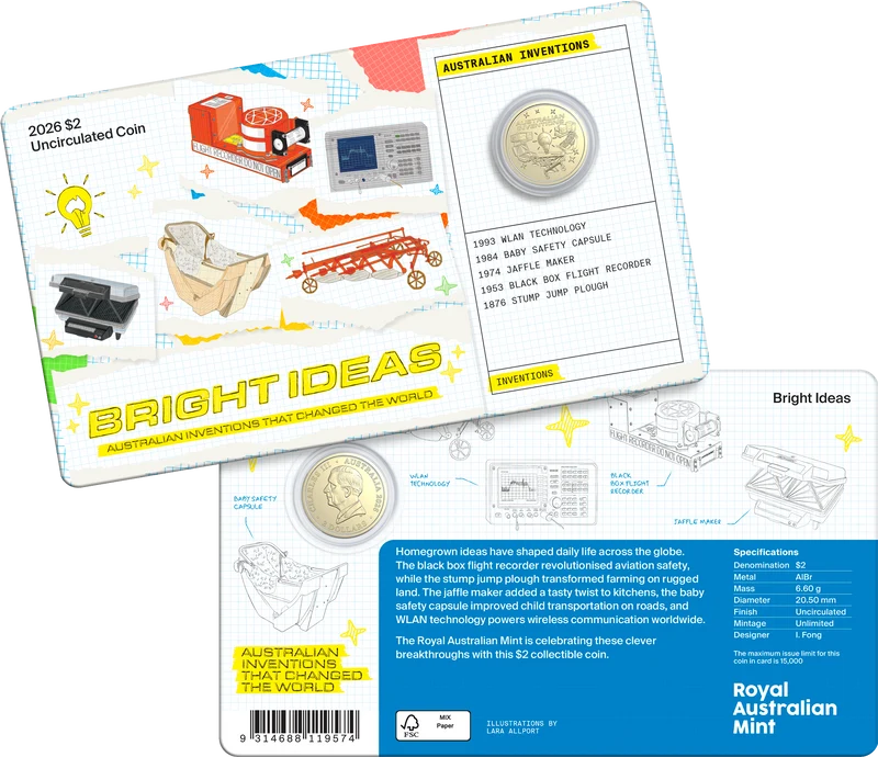 Mint Coins | Bright Ideas Aussie Inventions $2 Uncirculated Coin In Card