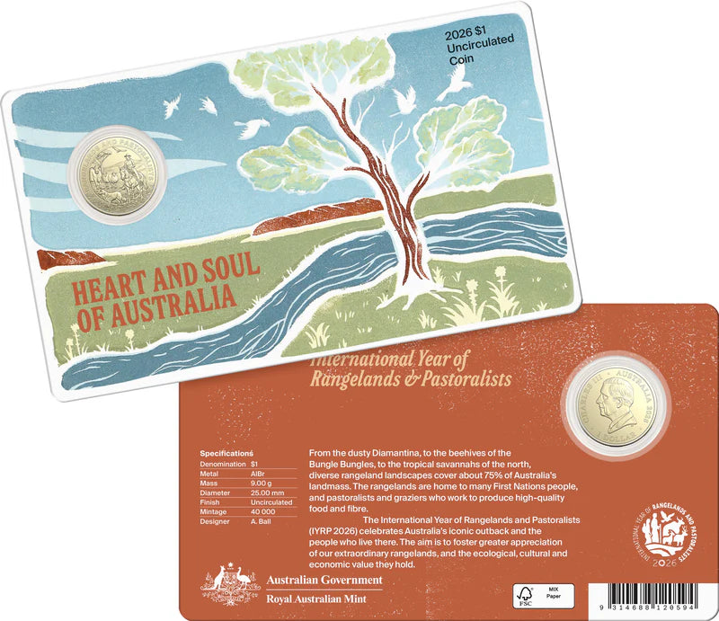 Mint Coins | Heart and Soul of Australia International Year of Rangelands and Pastoralist 2026 $1 Uncirculated Coin in Card