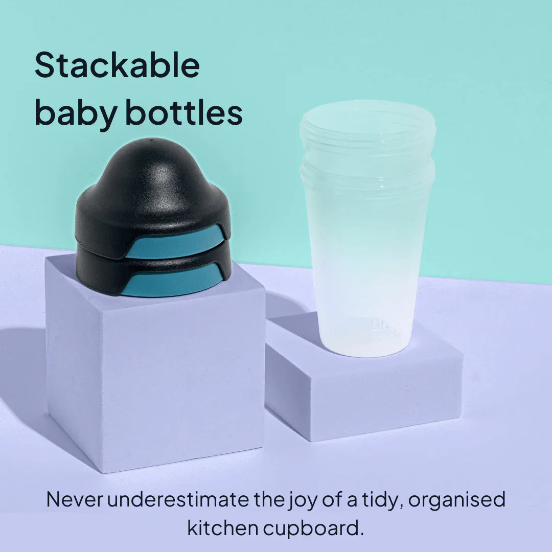 Little Stackers 240ml Baby Bottle Twin Pack | Green/Black