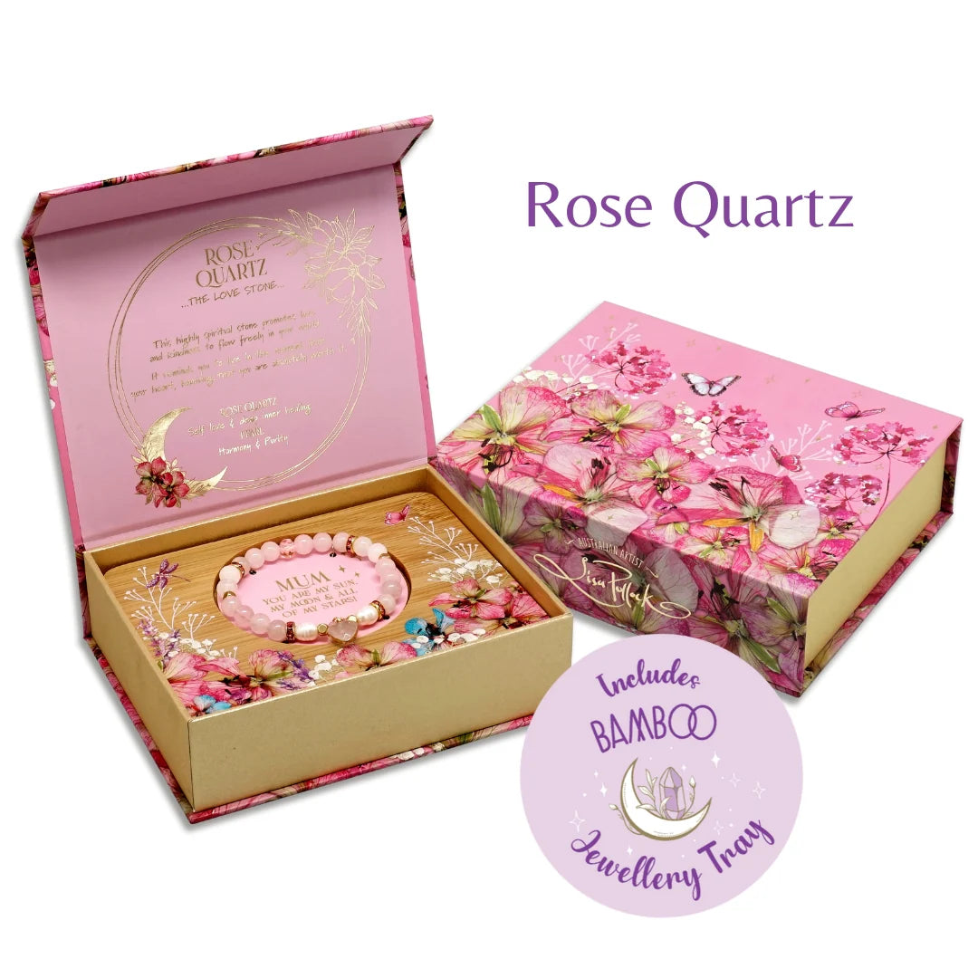 Lisa Pollock Crystal Heart Bracelet & Box | Pink Quartz