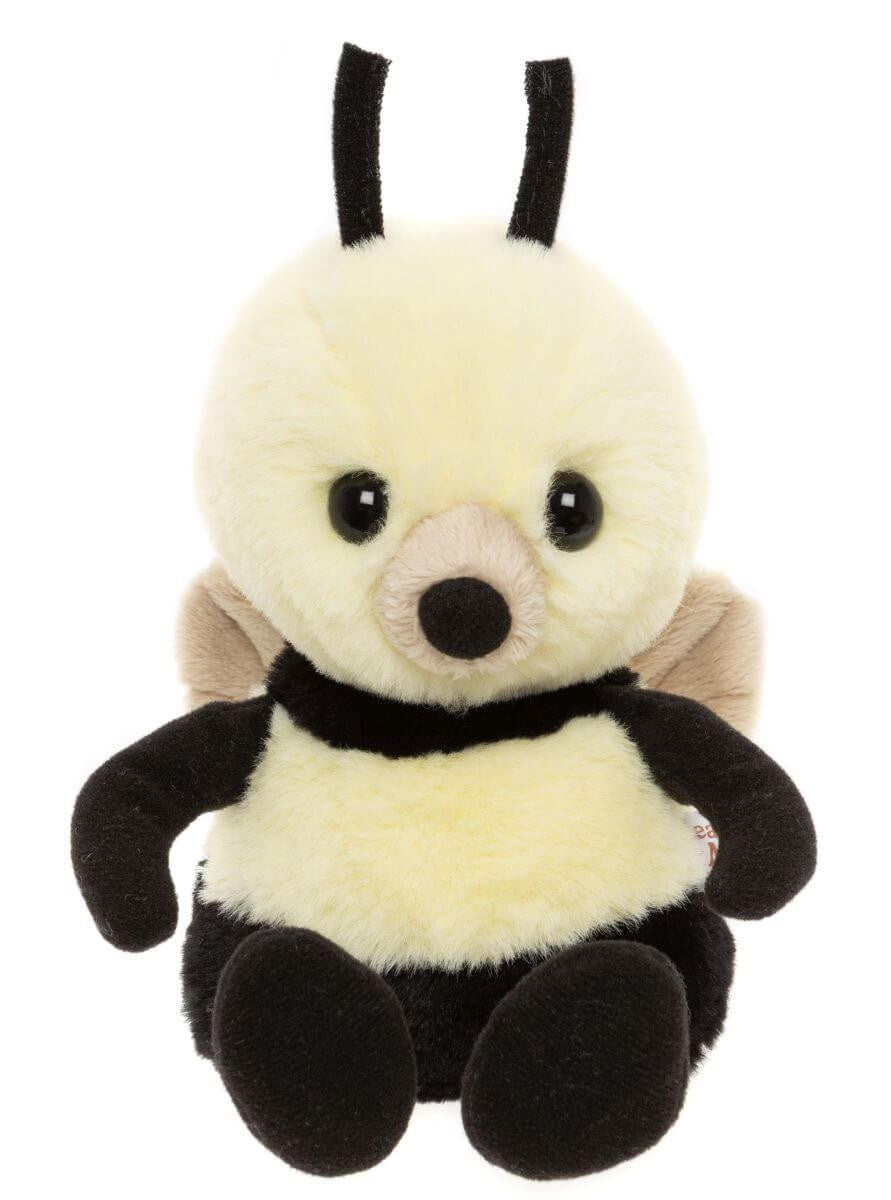 Plush toy bee with black and white color scheme on a white background