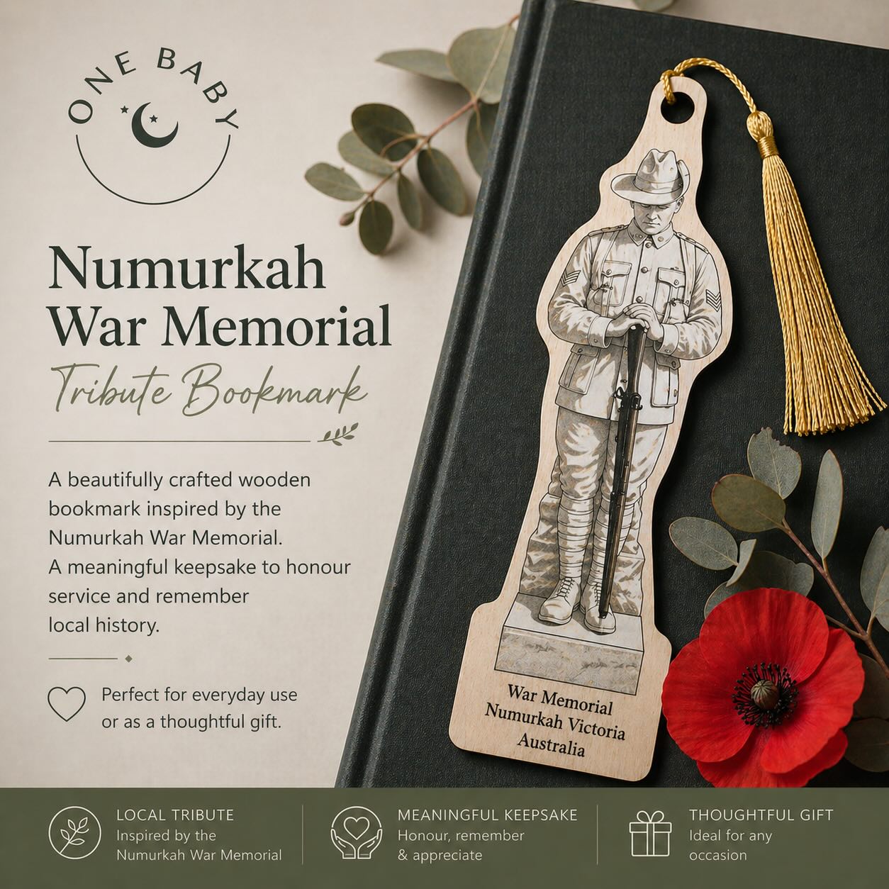 Australian Made Wooden Bookmark | War Memorial Numurkah