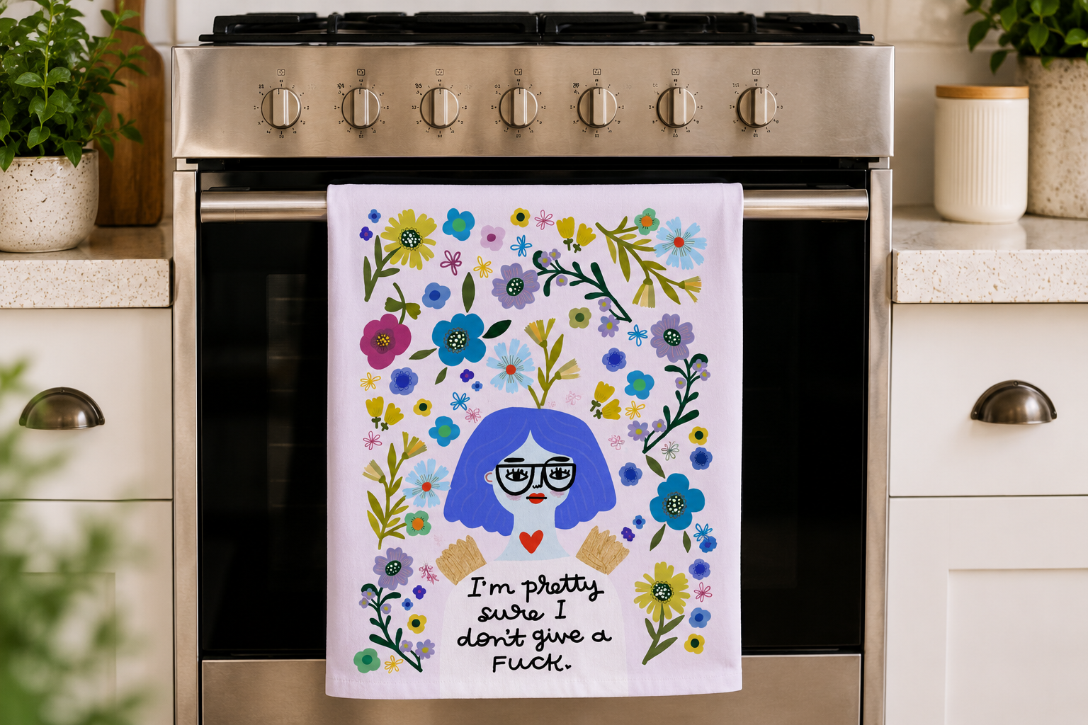 Grumpy Angel Dish Towel | Pretty Sure I Don't Give a Fuck