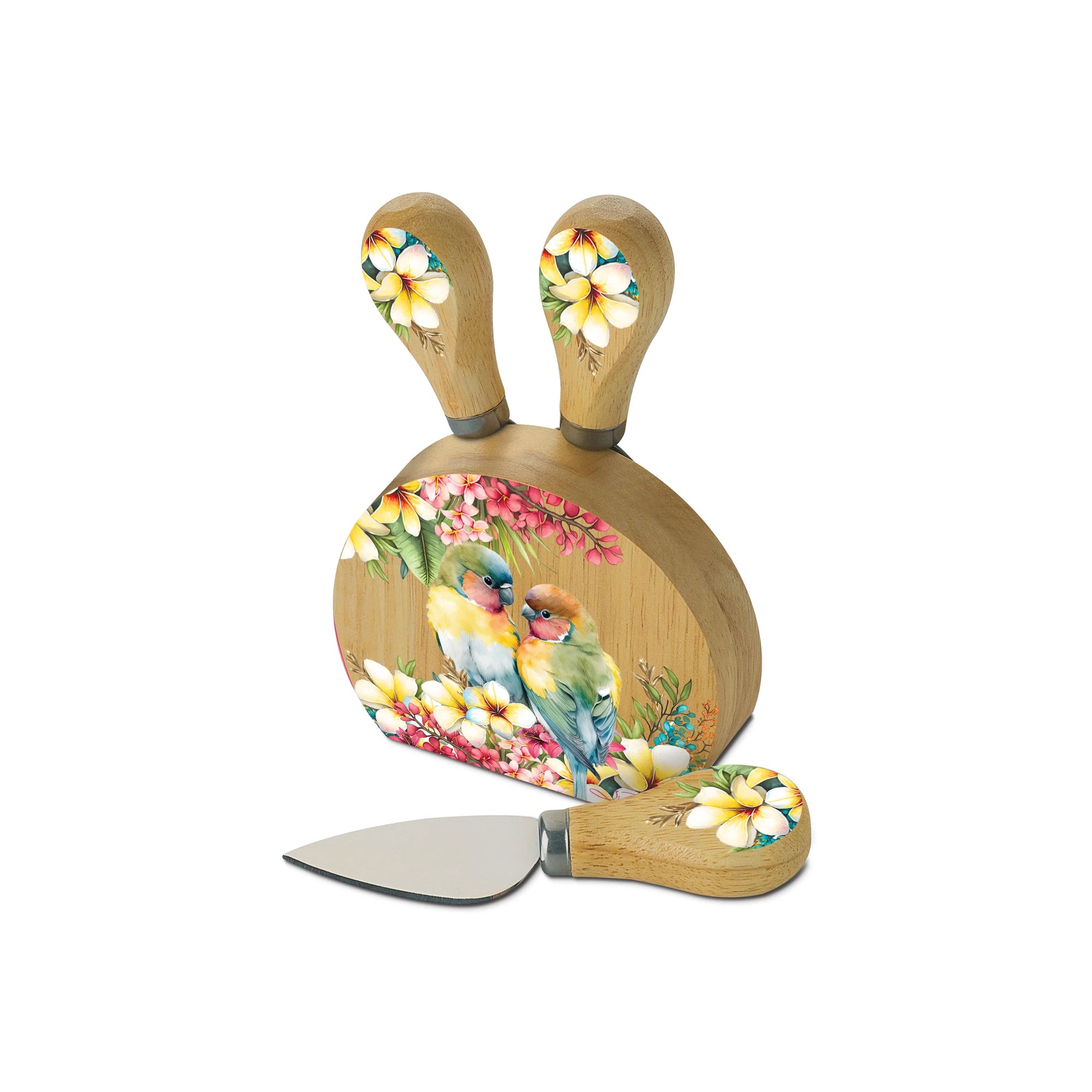 Lisa Pollock Cheese Knives with Magnetic Stand | Paradise Love Birds