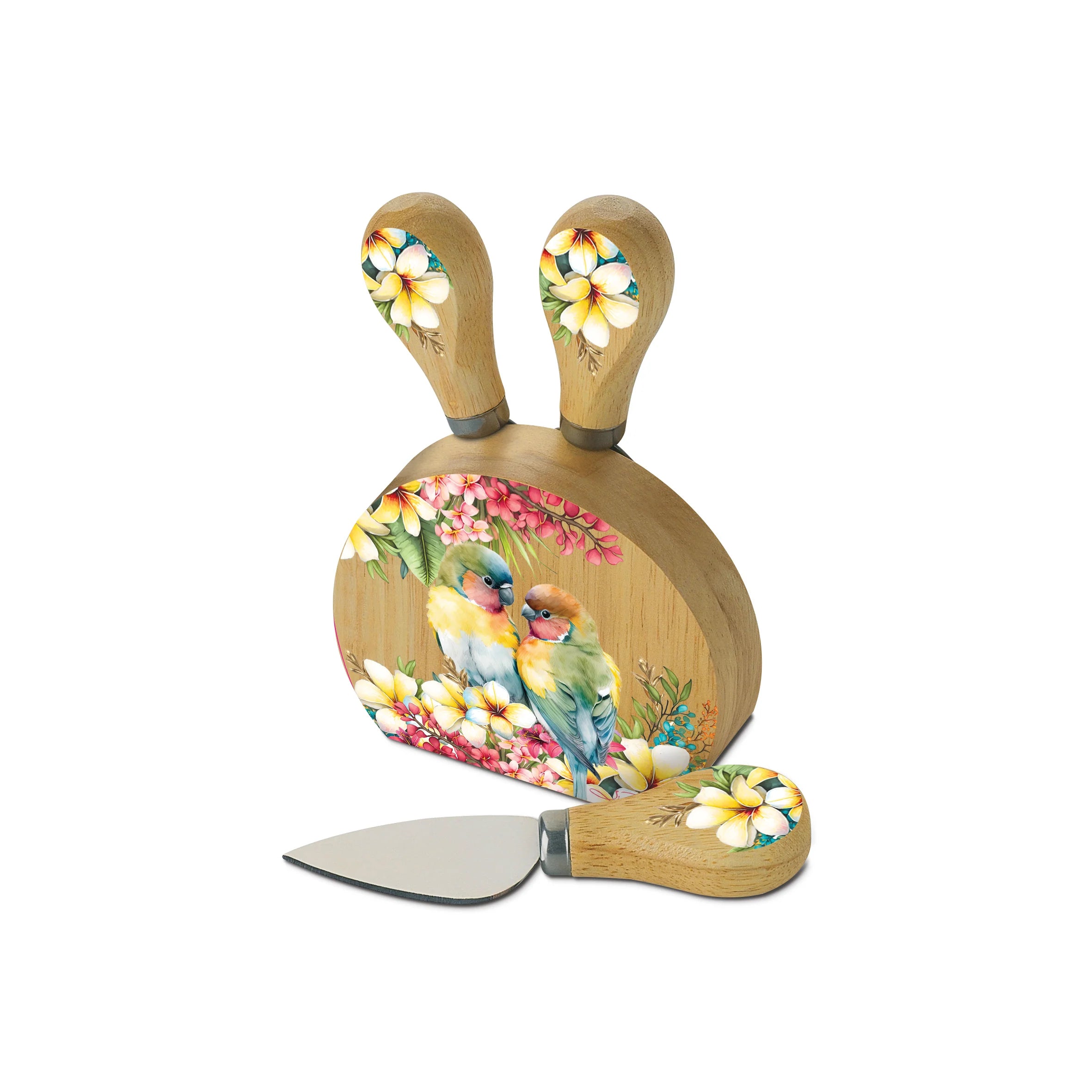 Lisa Pollock Cheese Knives with Magnetic Stand | Paradise Love Birds