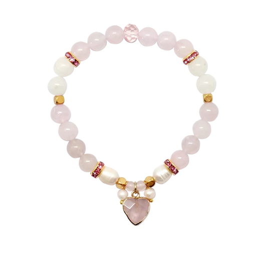 Lisa Pollock Crystal Heart Bracelet & Box | Pink Quartz