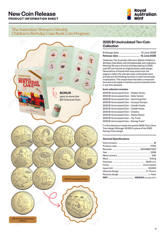 Mint Coins | AWW Birthday Cookbook 2025 $1 Ten Coin Collection