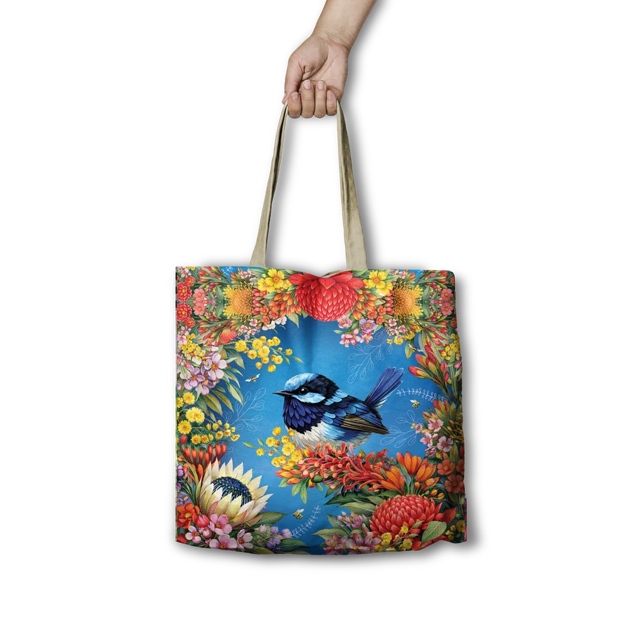 Lisa Pollock Shopping Bag | Floral Fairy Wren