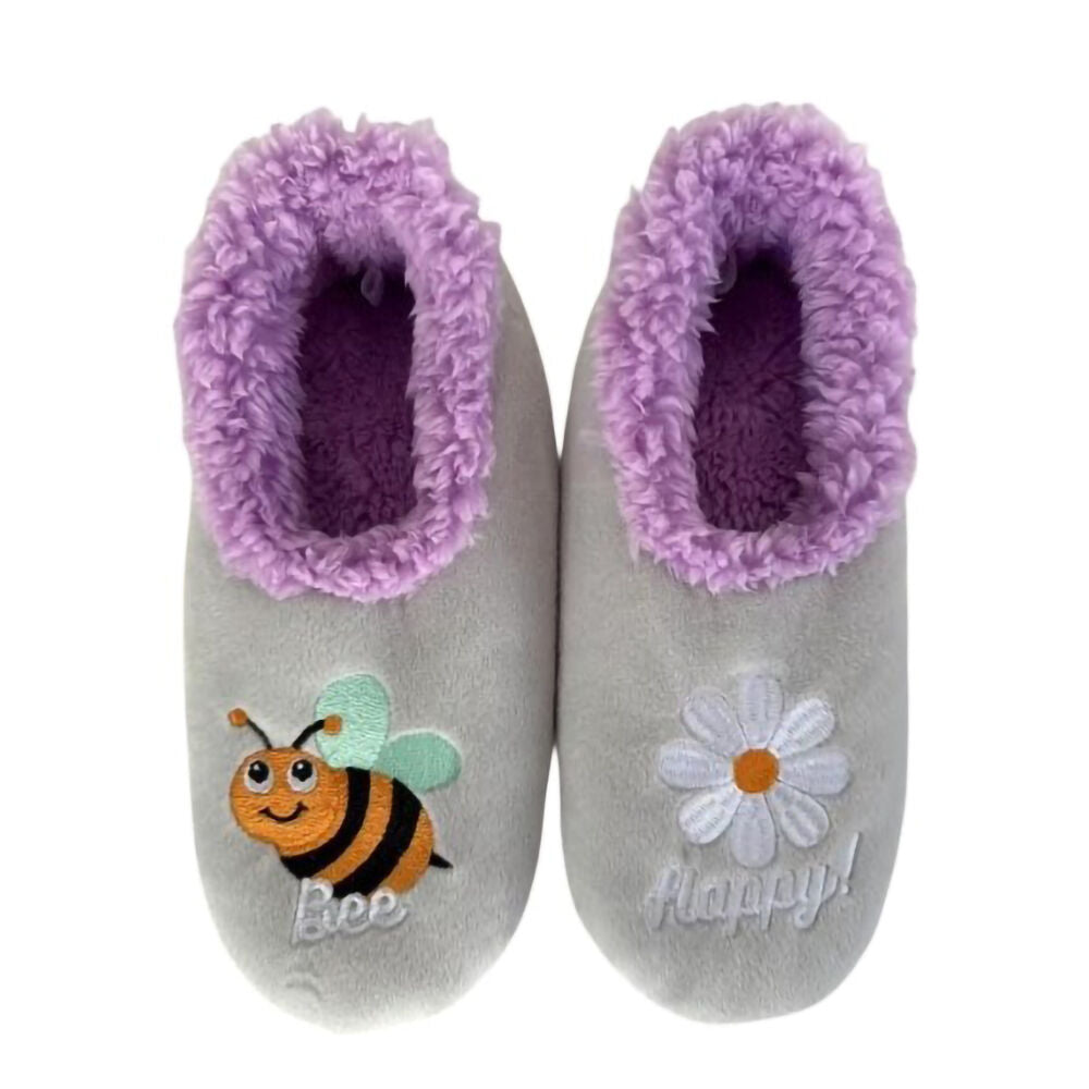 Slumbies Bee Happy Grey Slippers