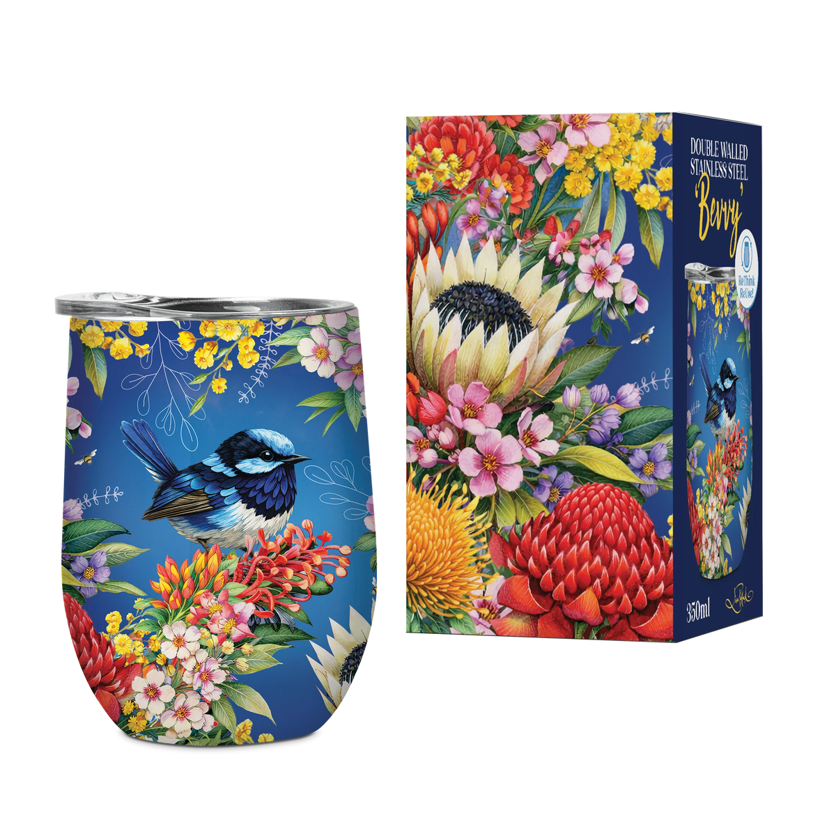 Lisa Pollock 350ml Bevvy | Floral Fairy Wrens