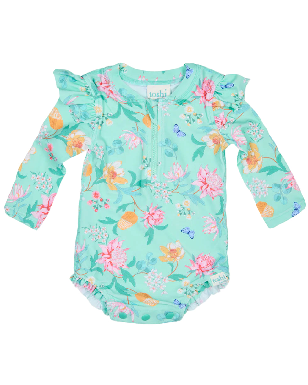 Toshi Swim Onesie L/S Ripple | Waratah Mint